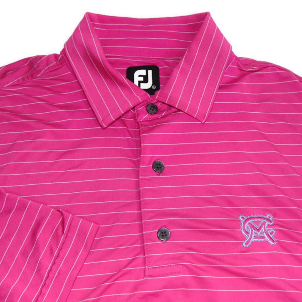 FootJoy Men's XL Tall? Pink Striped Short Sleeve Stretch Golf Polo Shirt CM Logo
